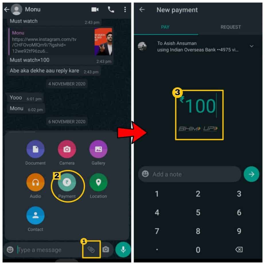 How to send money using whatsapp payment feature
