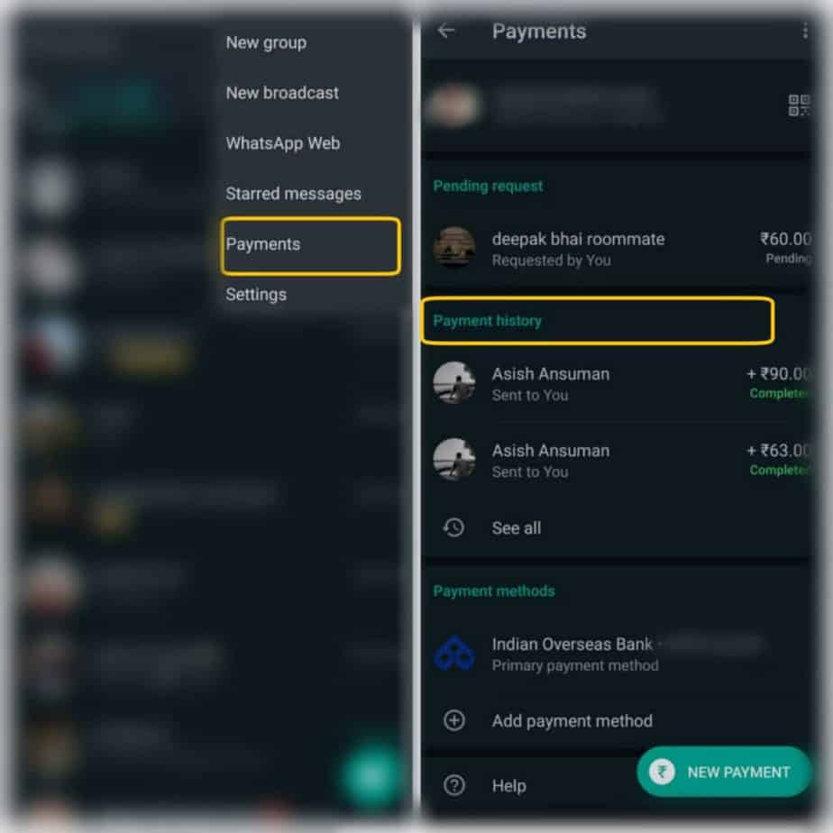 keep track of all the whatsApp payments